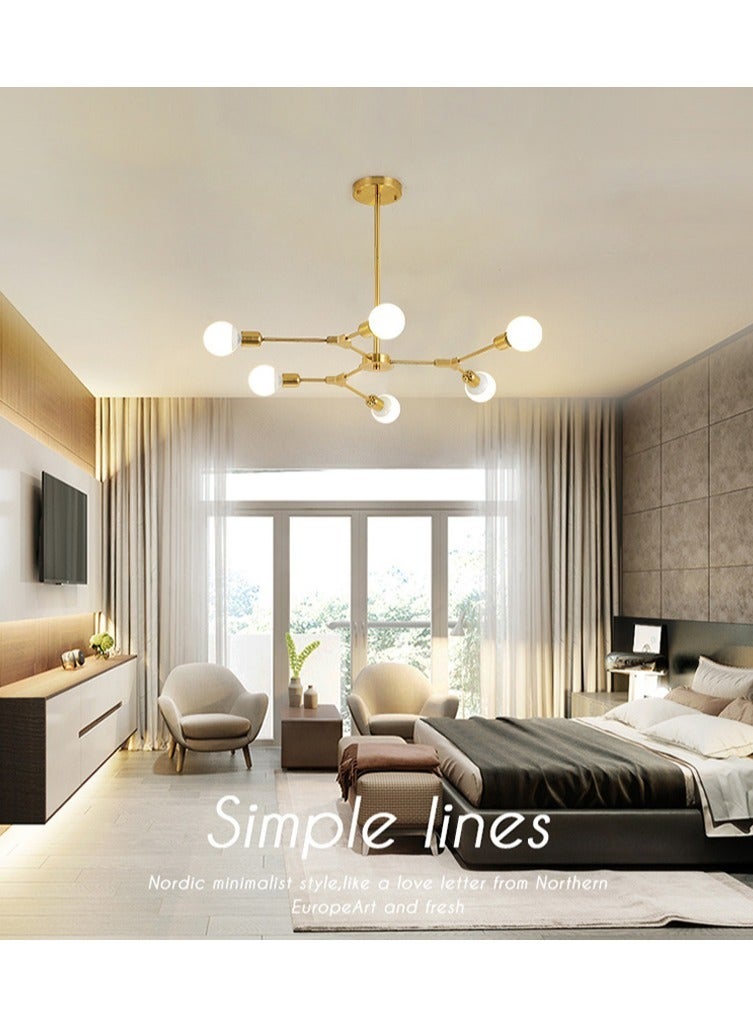 6 head Modern magic bean Metal Hanging Ceiling Lamp chandelier for living room bedroom, gold, without bulbs  - Image 4