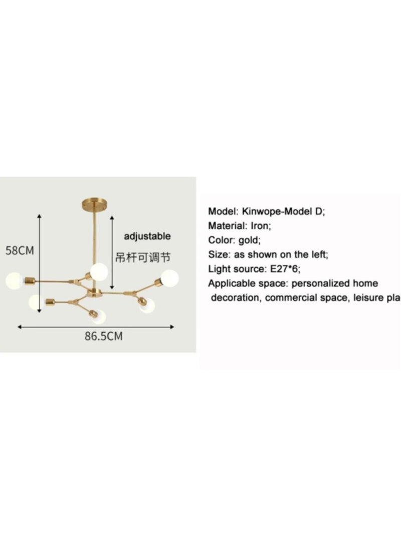 6 head Modern magic bean Metal Hanging Ceiling Lamp chandelier for living room bedroom, gold, without bulbs  - Image 5