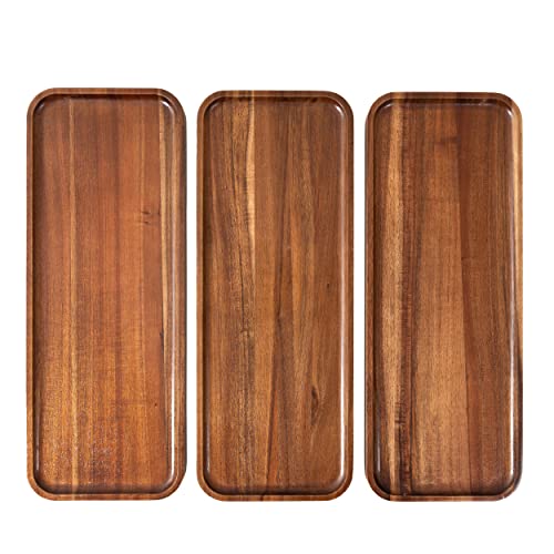 Home Beets Large Solid Acacia Wood Serving Trays (17 x 6.5 inches) Rectangular Wooden Serving Platters for Home Decor, Food, Vegetables, Fruit, Charcuterie, Appetizer Serving Tray, Cheese Board (Set of 3 Plates) - Image 1