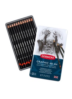 ديروينت أقلام رسم جرافيت متوسطة الحجم من Derwent Graphic، للرسم والكتابة، مثالية للرسم التخطيطي، بجودة احترافية - 34214 (مجموعة من 12 قطعة، 6B-4H)  - Image 2