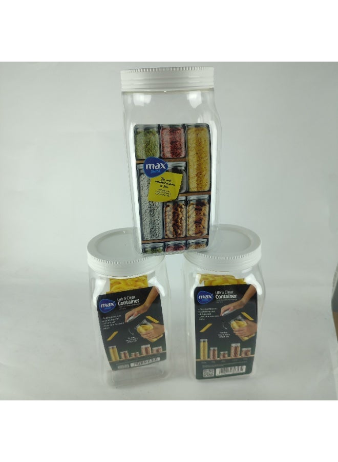 ماكس بلاست 3 قطع من برطمانات البقوليات من ماكس بلاست بلون غطاء أبيض, من البلاستيك الامن و الصحى, خامات عالية الجودة من ماكس بلاست حجم 1400 ملل - Image 1