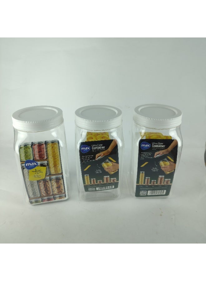 ماكس بلاست 3 قطع من برطمانات البقوليات من ماكس بلاست بلون غطاء أبيض, من البلاستيك الامن و الصحى, خامات عالية الجودة من ماكس بلاست حجم 1400 ملل - Image 3