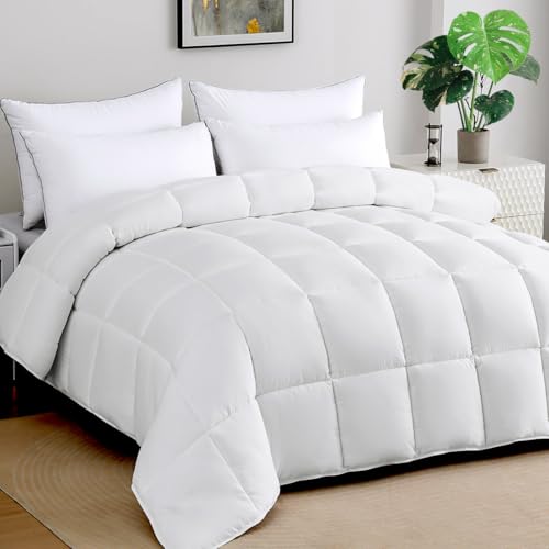 STWIENER Soft Alaskan King Comforter 132"x120" Extra Large Lightweight Quilted Down Alternative All Season Fluffy Breathable Microfiber White - Image 1