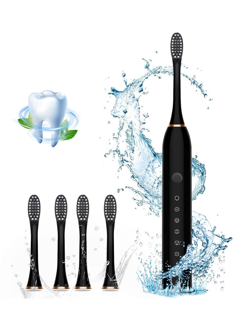 Yakiter Electric Toothbrushes for Adults with 4 Brush Heads, Sonic Rechargeable Teeth Whitening, Power Toothbrush (Black) - Image 1
