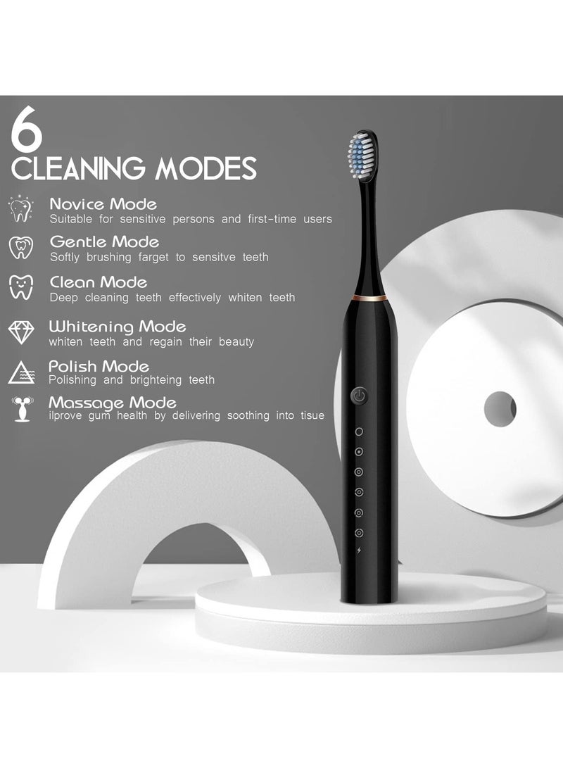 Yakiter Electric Toothbrushes for Adults with 4 Brush Heads, Sonic Rechargeable Teeth Whitening, Power Toothbrush (Black) - Image 3