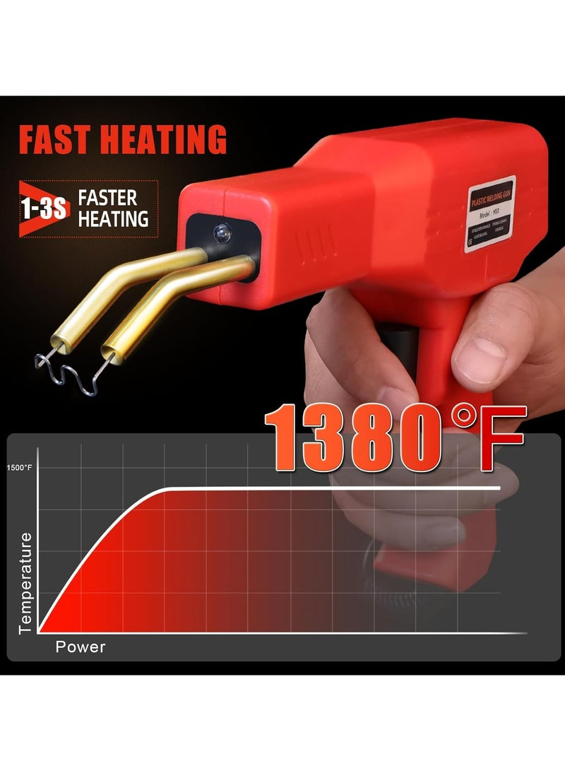 أوزيغالور طقم إصلاح اللحام البلاستيكي مع 400 قطعة مسامير، 4 أنواع لإصلاح صدوع مصدات السيارات والبلاستيك، أداة تدبيس حرارية 50 واط مع كماشة، تسخين سريع وتحكم في درجة الحرارة (أحمر) - Image 4