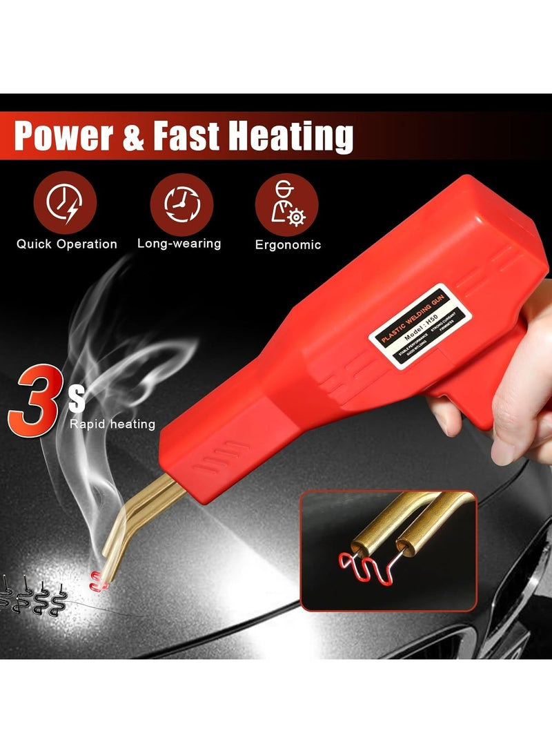 أوزيغالور طقم إصلاح اللحام البلاستيكي مع 400 قطعة مسامير، 4 أنواع لإصلاح صدوع مصدات السيارات والبلاستيك، أداة تدبيس حرارية 50 واط مع كماشة، تسخين سريع وتحكم في درجة الحرارة (أحمر) - Image 3