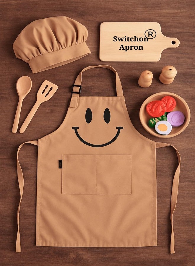 Switchon Polyester Waterproof Adjustable Kids Multi purpose Cooking Apron with a chef cap School Apron - for 6 years to 11 years Proudly made in india (Beige) - Image 3