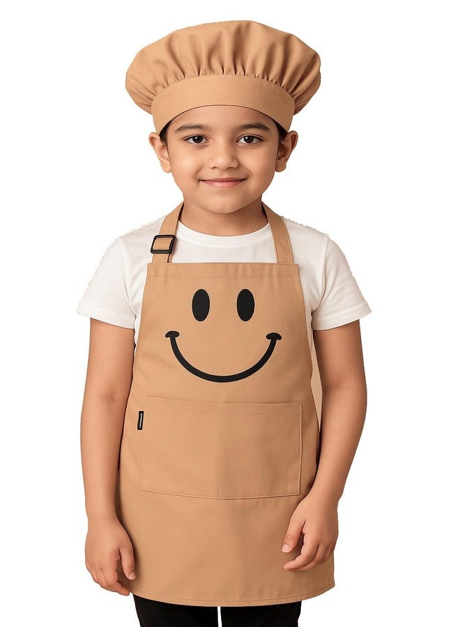 Switchon Polyester Waterproof Adjustable Kids Multi purpose Cooking Apron with a chef cap School Apron - for 6 years to 11 years Proudly made in india (Beige) - Image 1