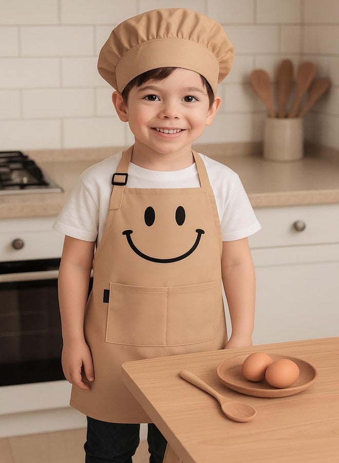 Switchon Polyester Waterproof Adjustable Kids Multi purpose Cooking Apron with a chef cap School Apron - for 6 years to 11 years Proudly made in india (Beige) - Image 2