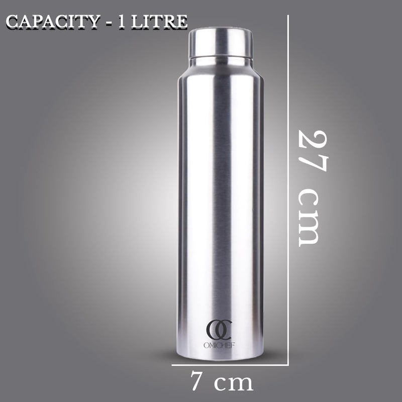 Omichef Aquapro Stainless Steel Single Wall 1000ML Fridge Water Bottle Best For HomeOfficeSchoolGym BPA Free Leak Proof Capacity 1000 ML Pack Of 4 - Image 2