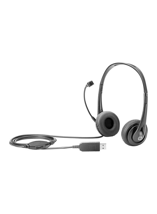HP سماعة رأس بتصميم فوق الأذن سلكية بمنفذ USB أسود - Image 1