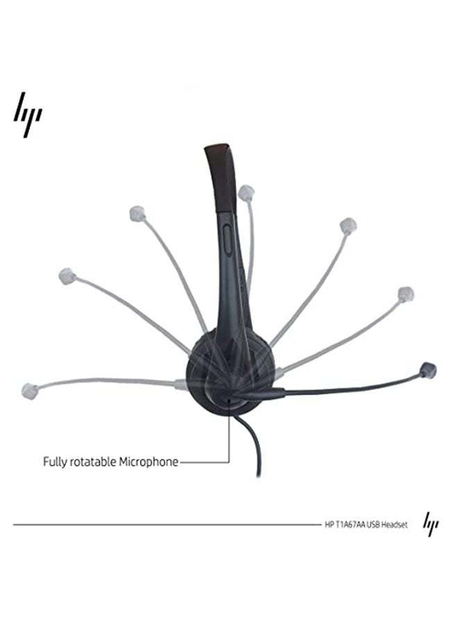 HP سماعة رأس بتصميم فوق الأذن سلكية بمنفذ USB أسود - Image 2