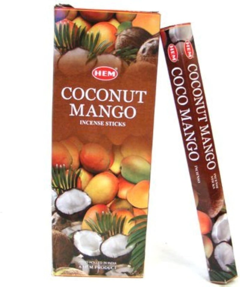 HEM Coconut Mango Incense Sticks - Box of Six 20 Stick Tubes, Total 120 Sticks