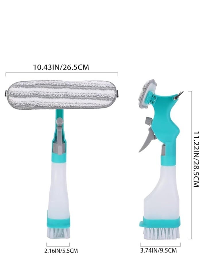 4-in-1 Multi-Purpose Window Glass Cleaner with Built-in Spray Bottle – Streak-Free Silicone Squeegee, Microfiber Pad, Ergonomic Handle – All-in-One Window Cleaning Kit for Home, Bathroom, Car, Shower & More