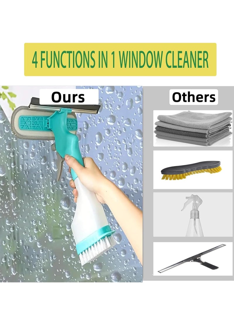 4-in-1 Multi-Purpose Window Glass Cleaner with Built-in Spray Bottle – Streak-Free Silicone Squeegee, Microfiber Pad, Ergonomic Handle – All-in-One Window Cleaning Kit for Home, Bathroom, Car, Shower & More