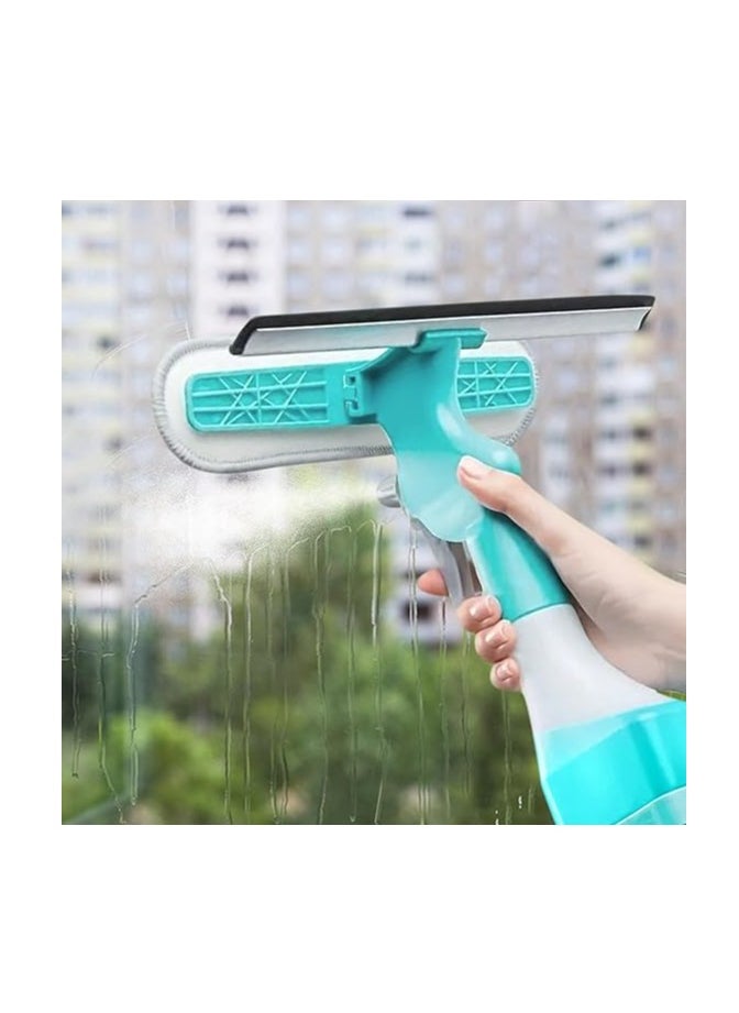 4-in-1 Multi-Purpose Window Glass Cleaner with Built-in Spray Bottle – Streak-Free Silicone Squeegee, Microfiber Pad, Ergonomic Handle – All-in-One Window Cleaning Kit for Home, Bathroom, Car, Shower & More