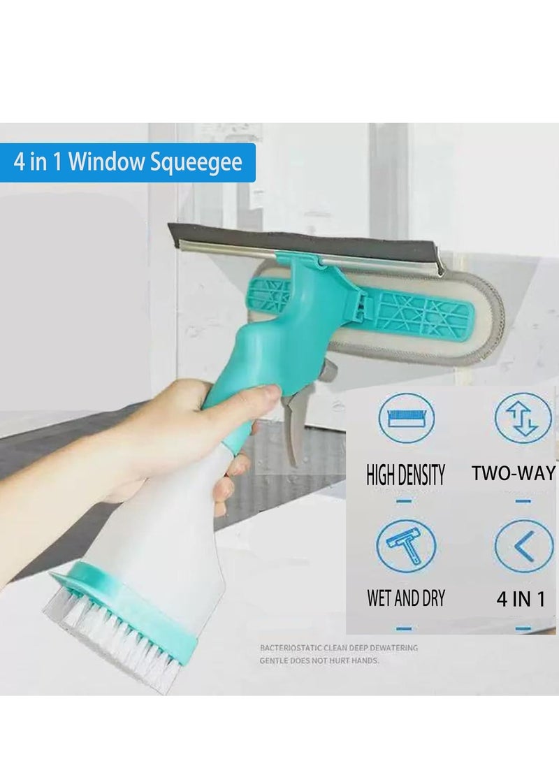 4-in-1 Multi-Purpose Window Glass Cleaner with Built-in Spray Bottle – Streak-Free Silicone Squeegee, Microfiber Pad, Ergonomic Handle – All-in-One Window Cleaning Kit for Home, Bathroom, Car, Shower & More