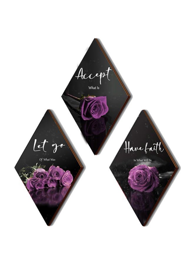 ZINYAZHE 3 Pcs Purple Wall Decor Inspirational Purple Rose Bathroom Decor Wooden Purple Wall Art Office Wall Decor with Accept Let Go Have Faith Sign for Girl Women Living Room Bedroom(Purple Rose 12 x 7 Inch) - Image 1