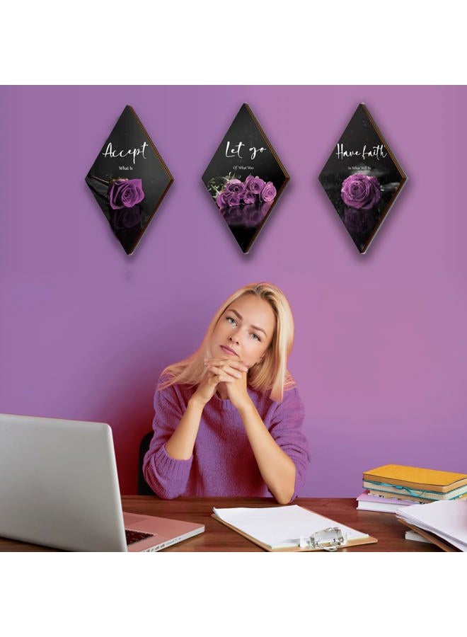 ZINYAZHE 3 Pcs Purple Wall Decor Inspirational Purple Rose Bathroom Decor Wooden Purple Wall Art Office Wall Decor with Accept Let Go Have Faith Sign for Girl Women Living Room Bedroom(Purple Rose 12 x 7 Inch) - Image 5