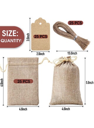25 PCS Premium Burlap Gift Bags With Drawstring And Gift Tags, Kraft Paper Gift Tags with Drawstring, Reusable Gift Burlap Linen Sacks Bag for Wedding - view 2