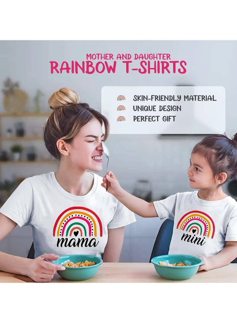 Matching Family Outfits Mother and Daughter Rainbow T-Shirts – Matching Cotton Outfits for Mom and Kid – Family Look Casual Wear – Soft Regular Fit Tees for Beach, Outings, Photoshoots, or Everyday Fun Together
