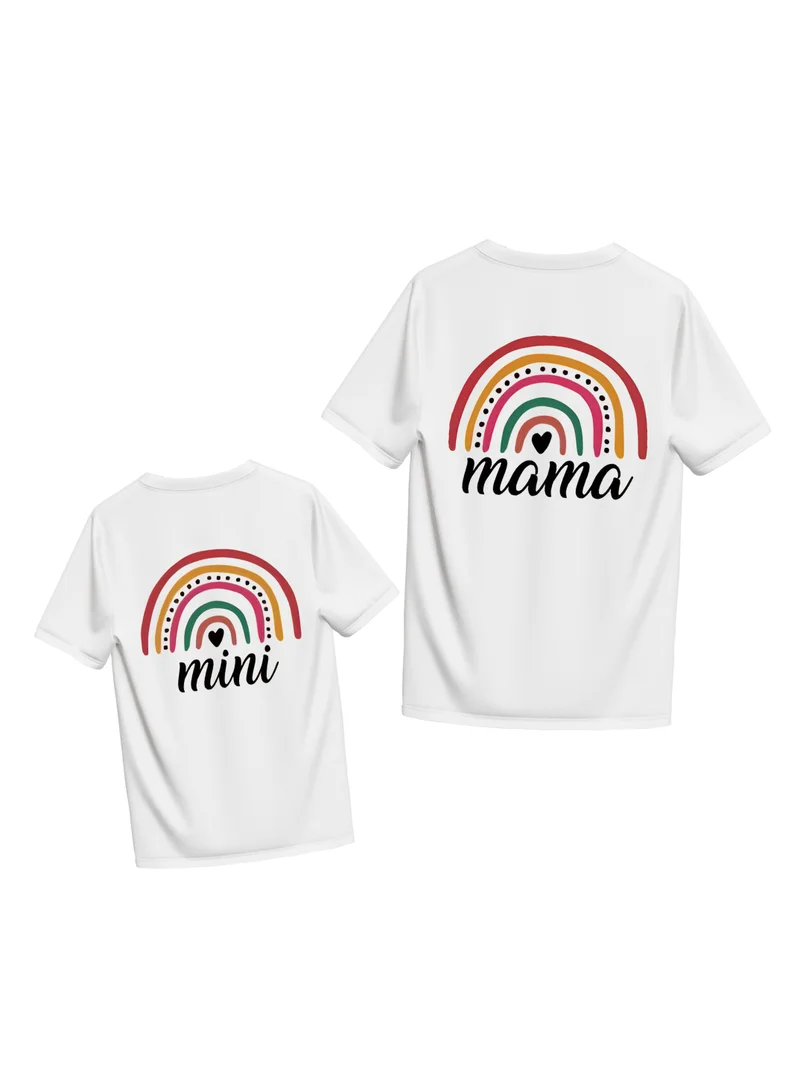 Matching Family Outfits Mother and Daughter Rainbow T-Shirts – Matching Cotton Outfits for Mom and Kid – Family Look Casual Wear – Soft Regular Fit Tees for Beach, Outings, Photoshoots, or Everyday Fun Together
