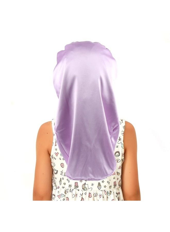 sent hair Long Satin Bonnet for Kids Silky Sleep Cap for Long Curly Hair Double Layers Sleep Bonnet Elastic Band Hair Bonnet for Child Teen Lilac Purple  - Image 1