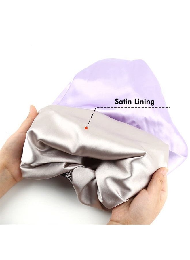 sent hair Long Satin Bonnet for Kids Silky Sleep Cap for Long Curly Hair Double Layers Sleep Bonnet Elastic Band Hair Bonnet for Child Teen Lilac Purple  - Image 3