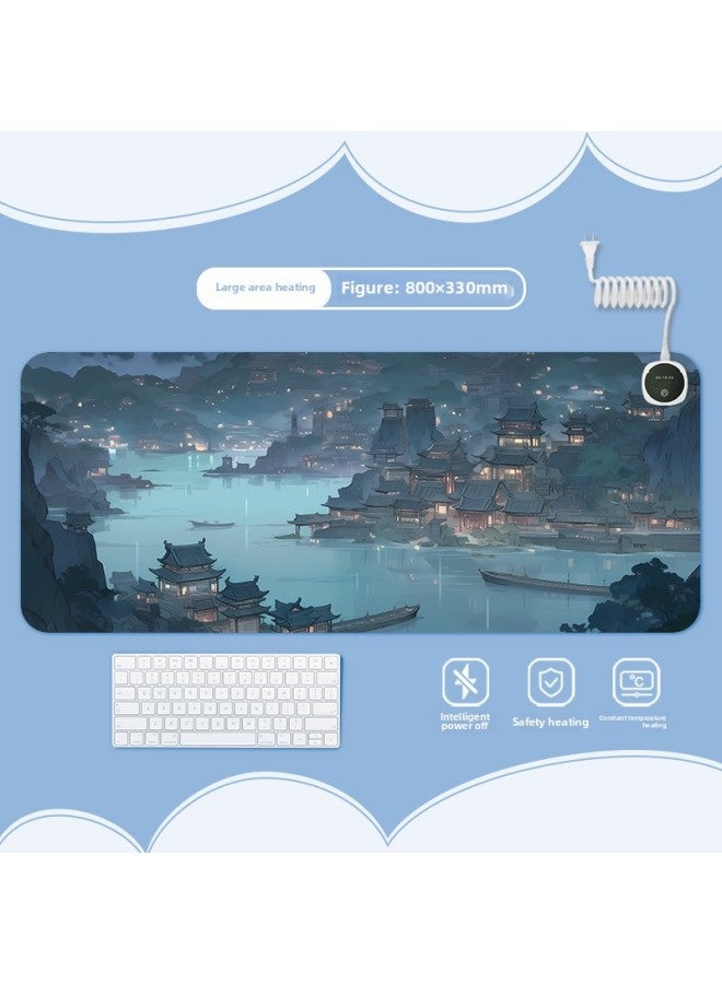 Ink Landscape Heating Heating Pad Warm Table Mat Office Computer Desktop Heating Mouse Pad-Color:600x360mm-Pattern:Jr-ink Scenery 102  - Image 1