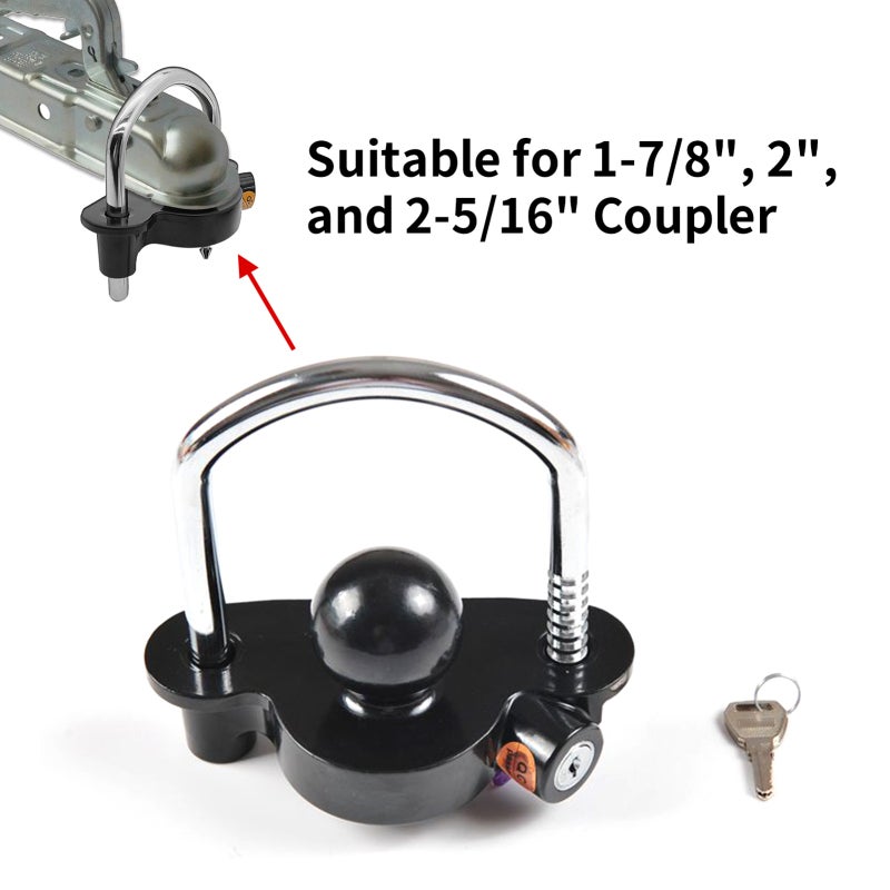 Trailer Coupler Lock: 1-7/8", 2", 2-5/16" Fit, Premium Rust-resistant Iron & Aluminum Alloy - Secure Locking Mechanism, Visible Theft Deterrent for Trailer Security - Image 3