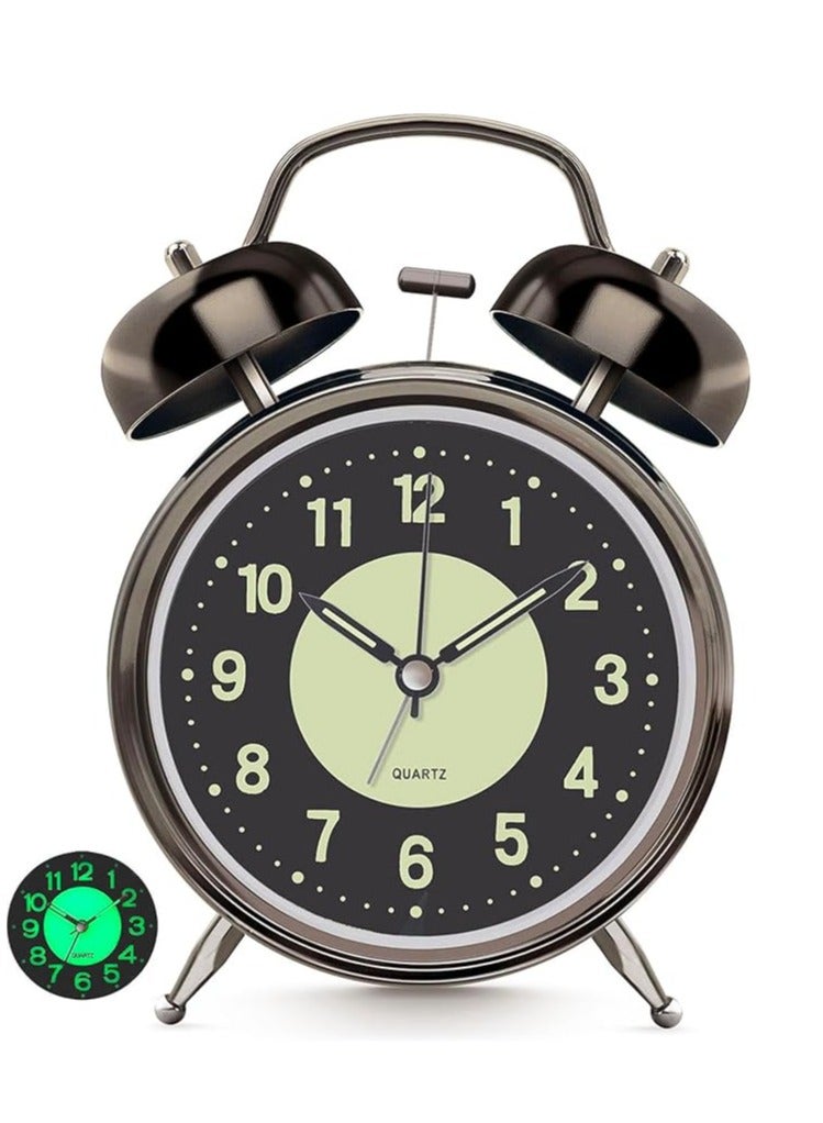 Arabest Loud Alarm Clock for Heavy Sleeper, Clocks for Bedroom, 4'' Battery Operated Metal Clocks with Night Light, Retro Analog Clock for Student with Luminous dial Non-Ticking, Back to School - Image 1