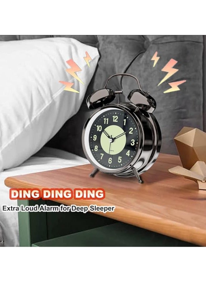 Arabest Loud Alarm Clock for Heavy Sleeper, Clocks for Bedroom, 4'' Battery Operated Metal Clocks with Night Light, Retro Analog Clock for Student with Luminous dial Non-Ticking, Back to School - Image 5