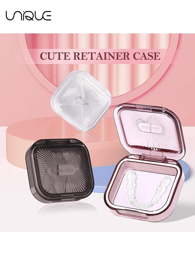 3 Portable Retainer Case, Slim Mouth Guard Container Creative Denture Case Square Oral Aligner Holder Dustproof Dental Braces Storage, 3 x 2.8in