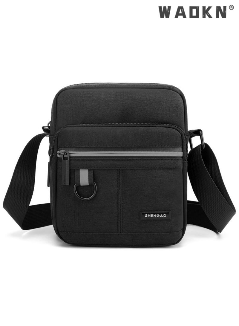 WAOKN Men's Multifunctional Canvas Shoulder Bag Multi Pockets Business Messenger Bags Portable Mobile Phone Coin Sports Over Crossbody for Travel School Office Black - Image 1