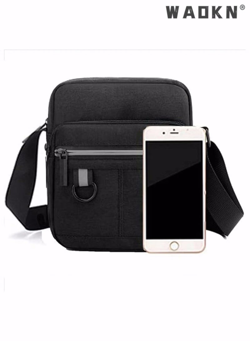 WAOKN Men's Multifunctional Canvas Shoulder Bag Multi Pockets Business Messenger Bags Portable Mobile Phone Coin Sports Over Crossbody for Travel School Office Black - Image 5