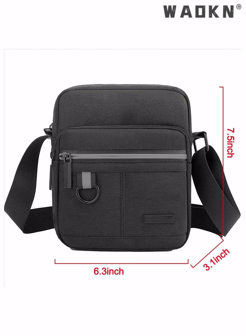 WAOKN Men's Multifunctional Canvas Shoulder Bag Multi Pockets Business Messenger Bags Portable Mobile Phone Coin Sports Over Crossbody for Travel School Office Black - Image 3