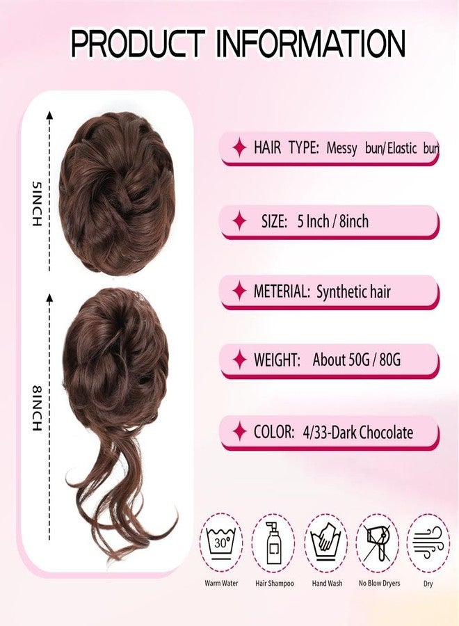 rosmile 2PCS G2PCS Dark Chocolate Messy Buns Hair Pieces Synthetic Claw Clip Wavy Curly Scrunchies Ponytail Extension for Women(4/33-Dark Chocolate) - Image 2
