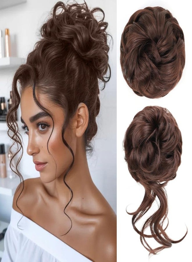 rosmile 2PCS G2PCS Dark Chocolate Messy Buns Hair Pieces Synthetic Claw Clip Wavy Curly Scrunchies Ponytail Extension for Women(4/33-Dark Chocolate) - Image 1
