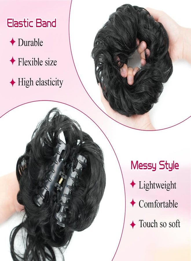 rosmile 2PCS G2PCS Dark Chocolate Messy Buns Hair Pieces Synthetic Claw Clip Wavy Curly Scrunchies Ponytail Extension for Women(4/33-Dark Chocolate) - Image 3