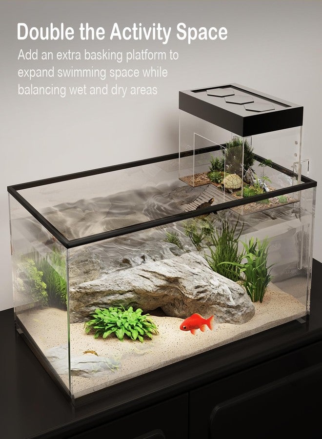 Clioran Turtle Basking Platform,9.84 * 6.29 * 6.29inch Small Land Elevated Topper Decor,Red Eared Slider Hanging Habitat Enclosure Cage, Tank with Lid,Tortoise House for Semi Aquatic Baby Turtles Terrapin - Image 4
