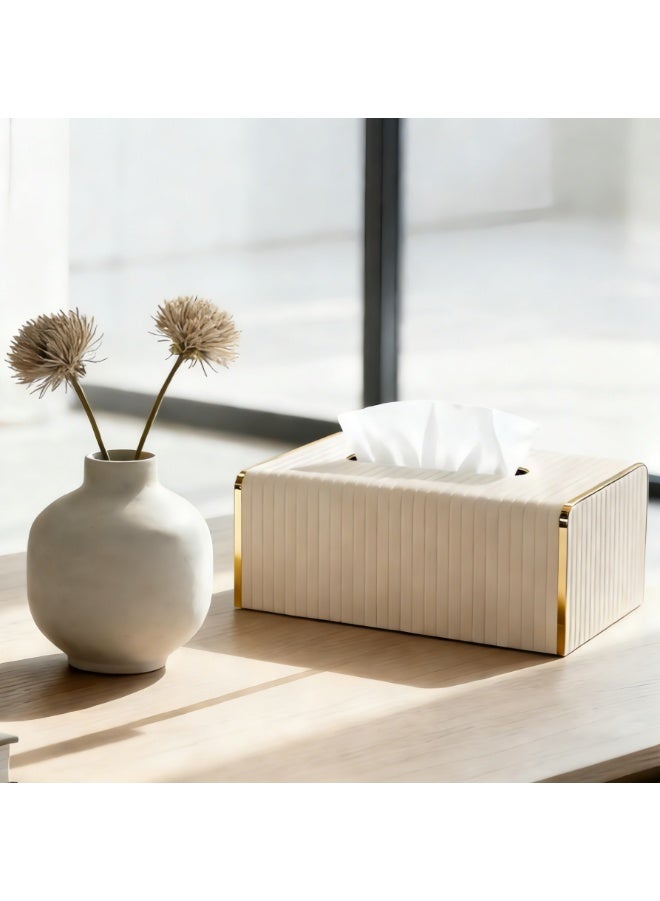 غطاء علبة مناديل، حامل علبة مناديل من الجلد الصناعي للمنزل والمكتب والسيارة، علبة مناديل مستطيلة للمكتب أو طاولة الزينة (لون شاي الحليب) - Image 1