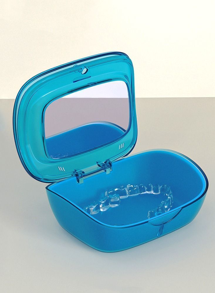 2-Tier Retainer Box Container, Partial Mouth Guard Container Case Denture Orthodontic Storage Boxes Navy