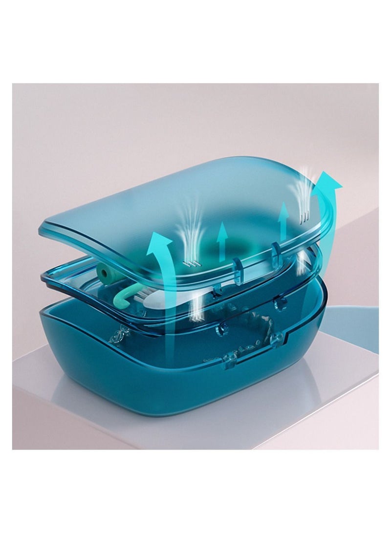 2-Tier Retainer Box Container, Partial Mouth Guard Container Case Denture Orthodontic Storage Boxes Navy