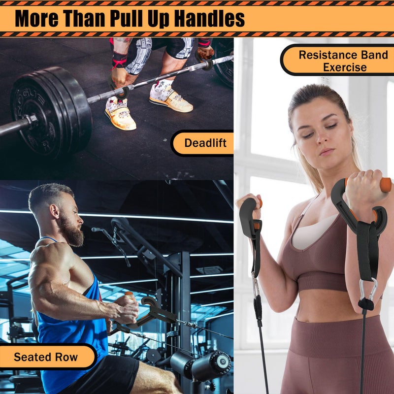 Folaps Pull Up Handles Neutral Grip: Portable Barbell Grip with 2 Detachable Straps for Cable Machine LAT Pull Down T-bar Row Deadlift Shrug - Image 4