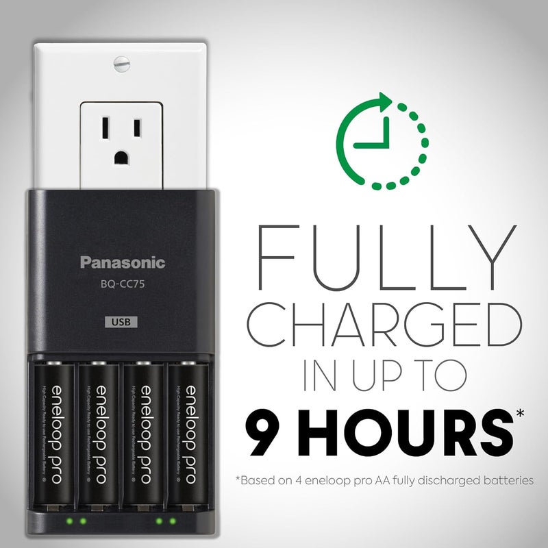 إنيلوب باناسونيك K-KJ75K3A4BA شاحن بطارية متقدم مع منفذ شحن USB و4 بطاريات AAA من pro عالية السعة قابلة لإعادة الشحن - Image 4