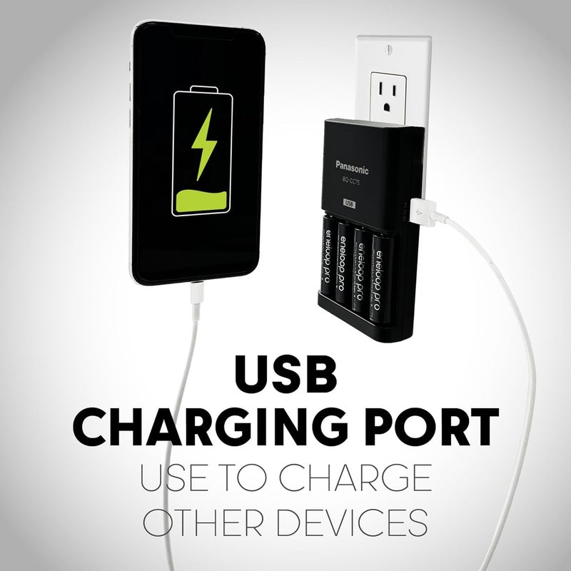 إنيلوب باناسونيك K-KJ75K3A4BA شاحن بطارية متقدم مع منفذ شحن USB و4 بطاريات AAA من pro عالية السعة قابلة لإعادة الشحن - Image 5