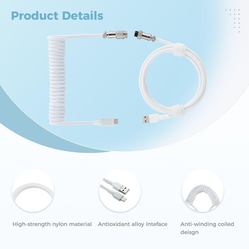 9.84Ft Nylon Coiled Keyboard Cable – Double Sleeved Gaming Keyboard Cord - Image 5