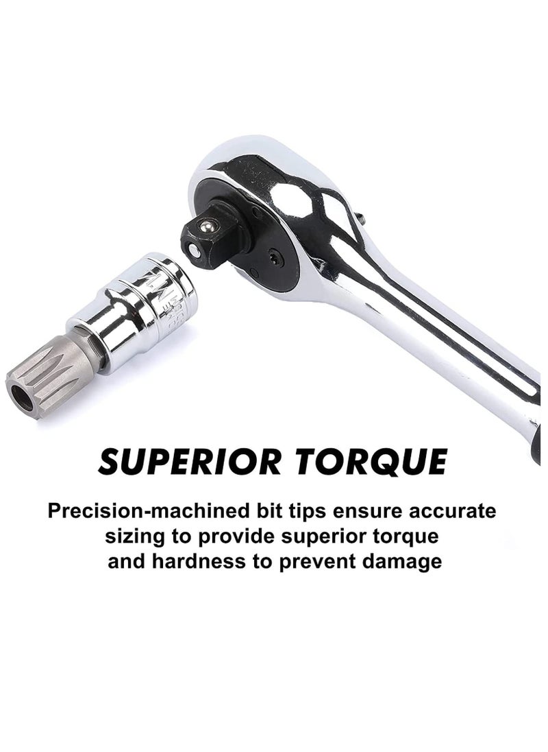 Spline Socket Bit Set 10pcs Square Triple Silver M4 - M18