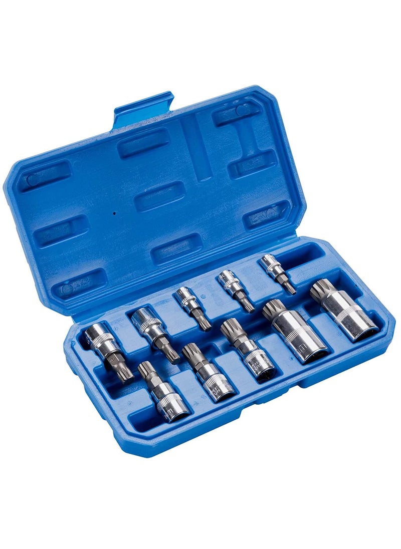 Spline Socket Bit Set 10pcs Square Triple Silver M4 - M18